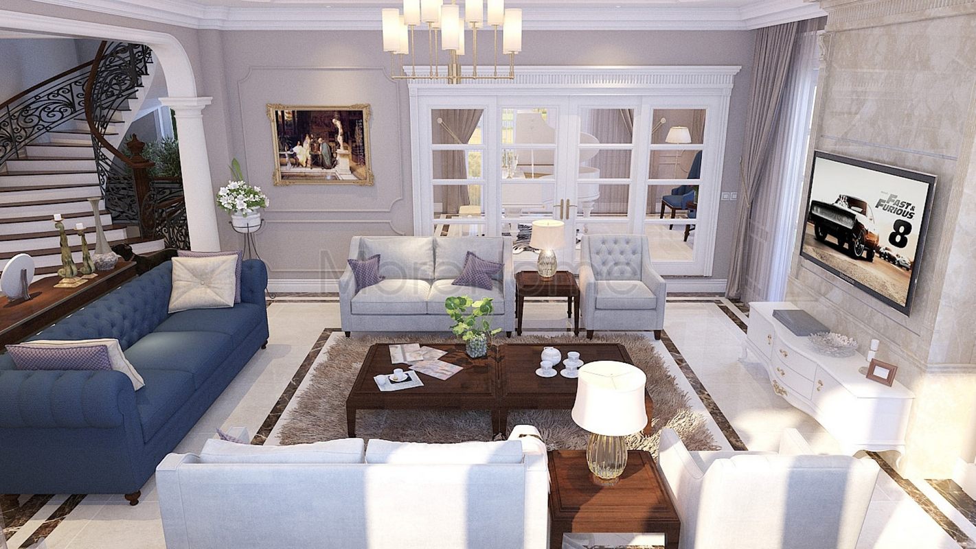 Thiết kế sofa phòng khách cổ điển - Vinhome RiverSide